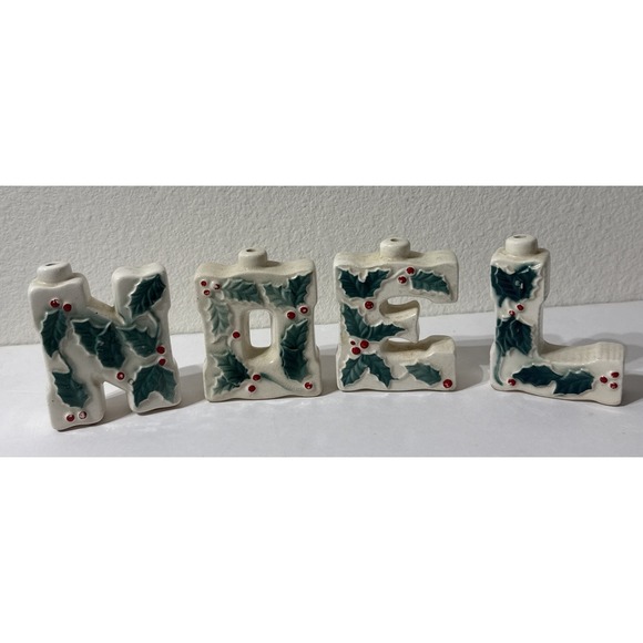 Vintage Ceramic NOEL Letters Christmas Mini Candlestick Set Kitschy‎ Retro Japan